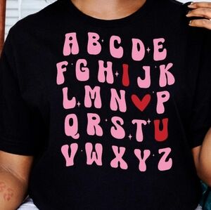 Alphabet Heart Kids T-Shirt - Black and Pink